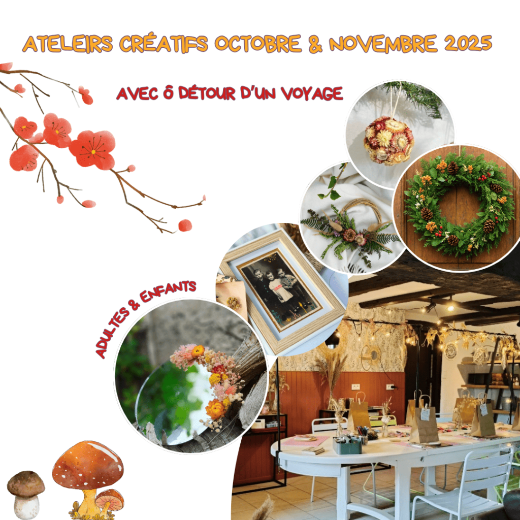 Ateliers créatifs, vienne, 86, nouvelle aquitaine, wokshop, DIY, EVJF, Noël, Automne, retraite créative, Luchapt