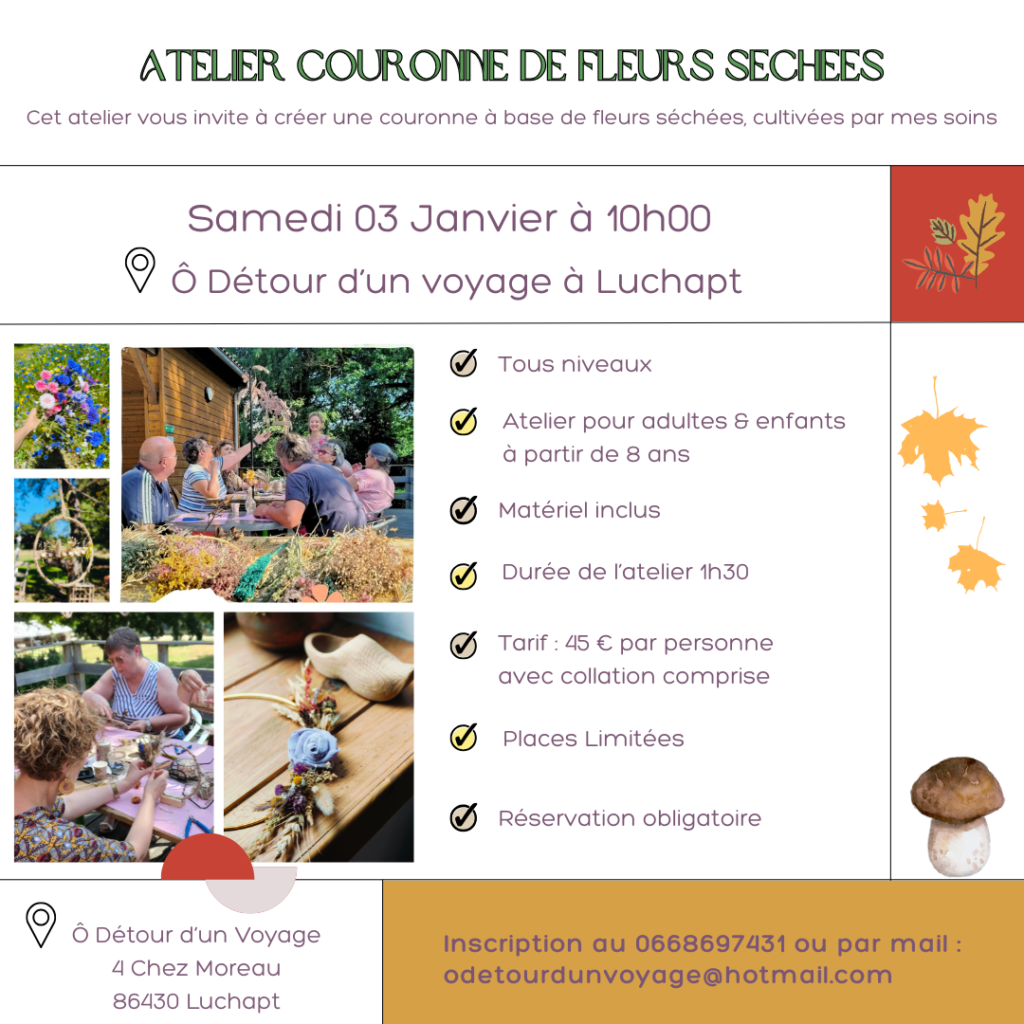 couronne de fleurs, fleurs séchées, décoration d'intérieur, ateliers créatifs