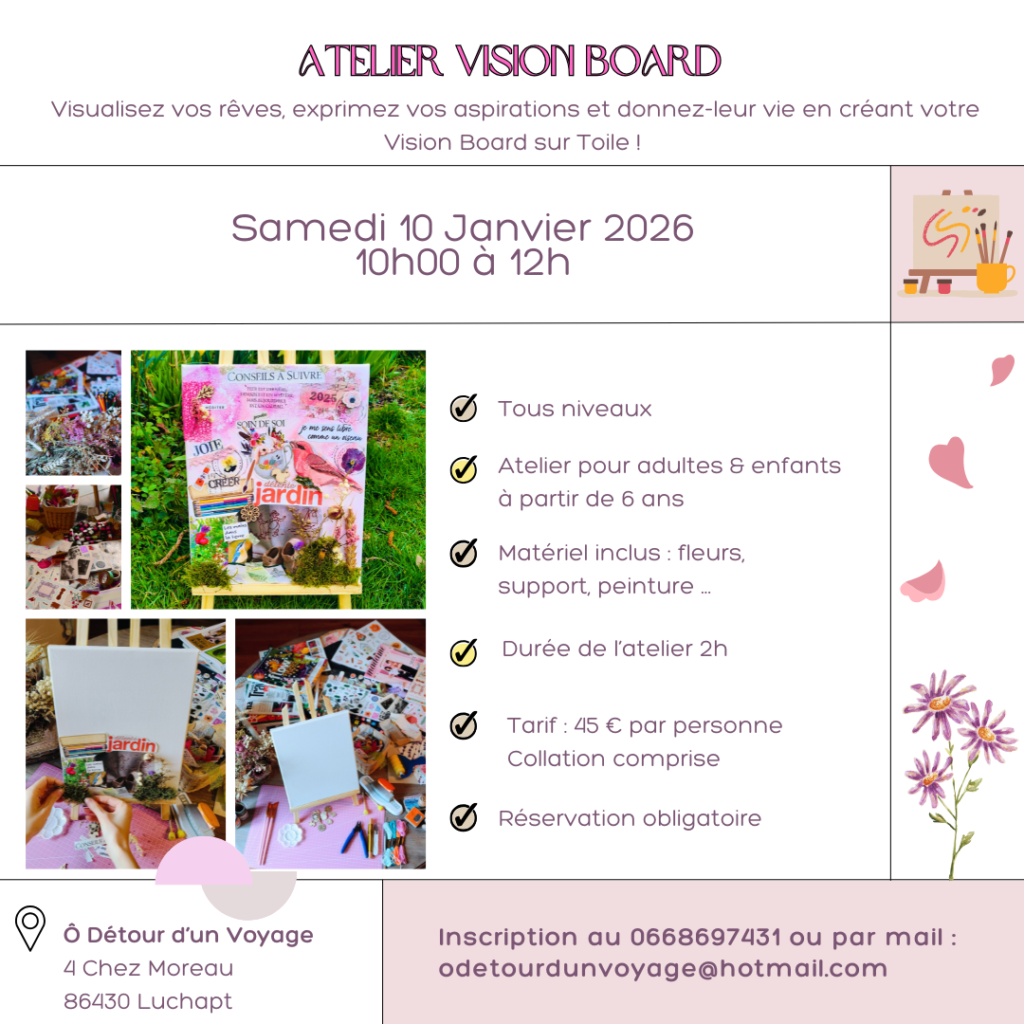 ateliers créatifs, vision board, luchapt, peinture