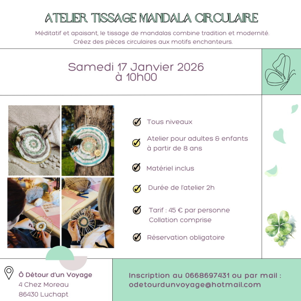 Ateliers créatifs, tissage, tissage mandala, luchapt