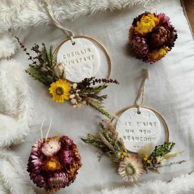 couronne personnalisée en fleurs séchées et immortelle