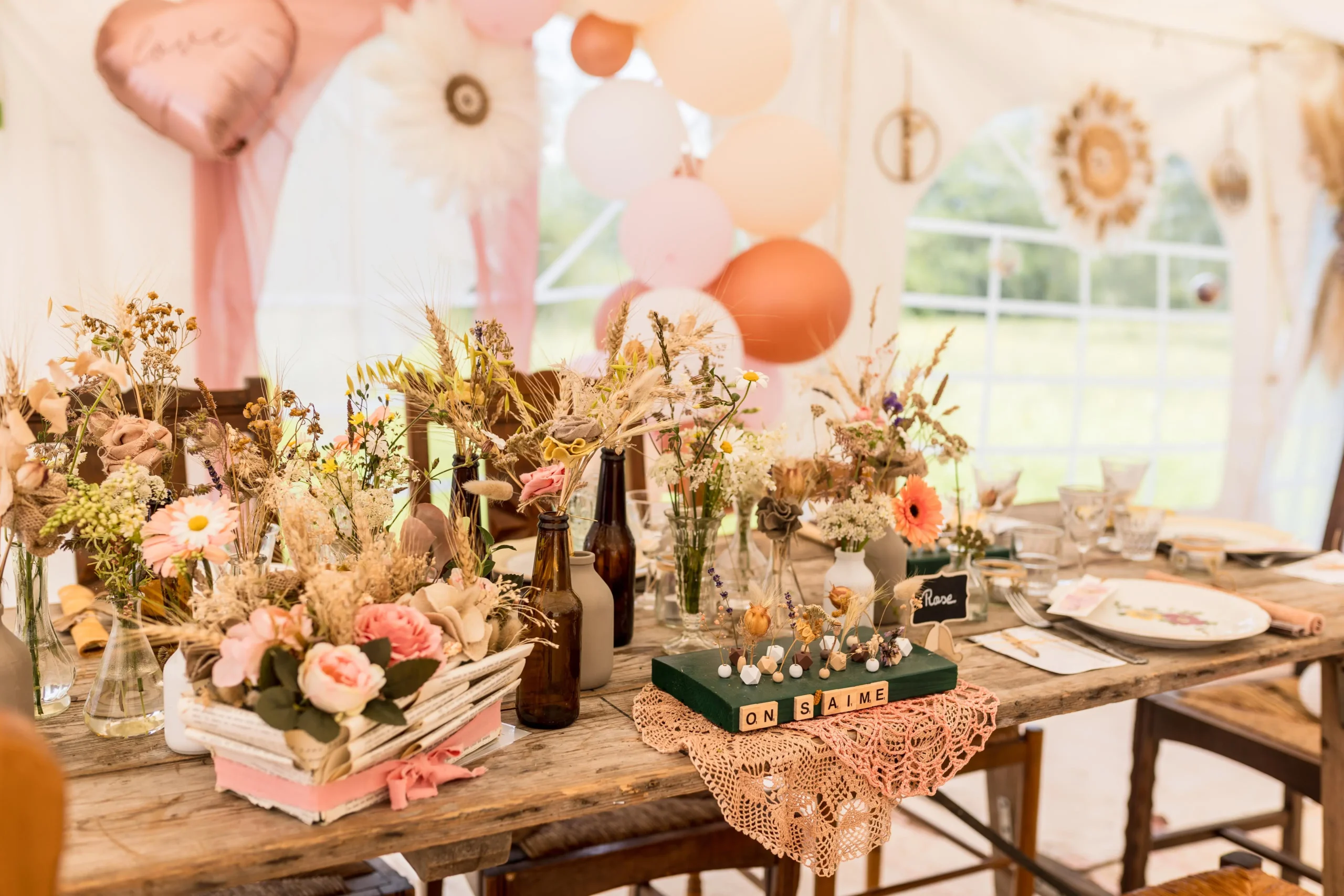 décoration salle de mariage fleurs séchées
