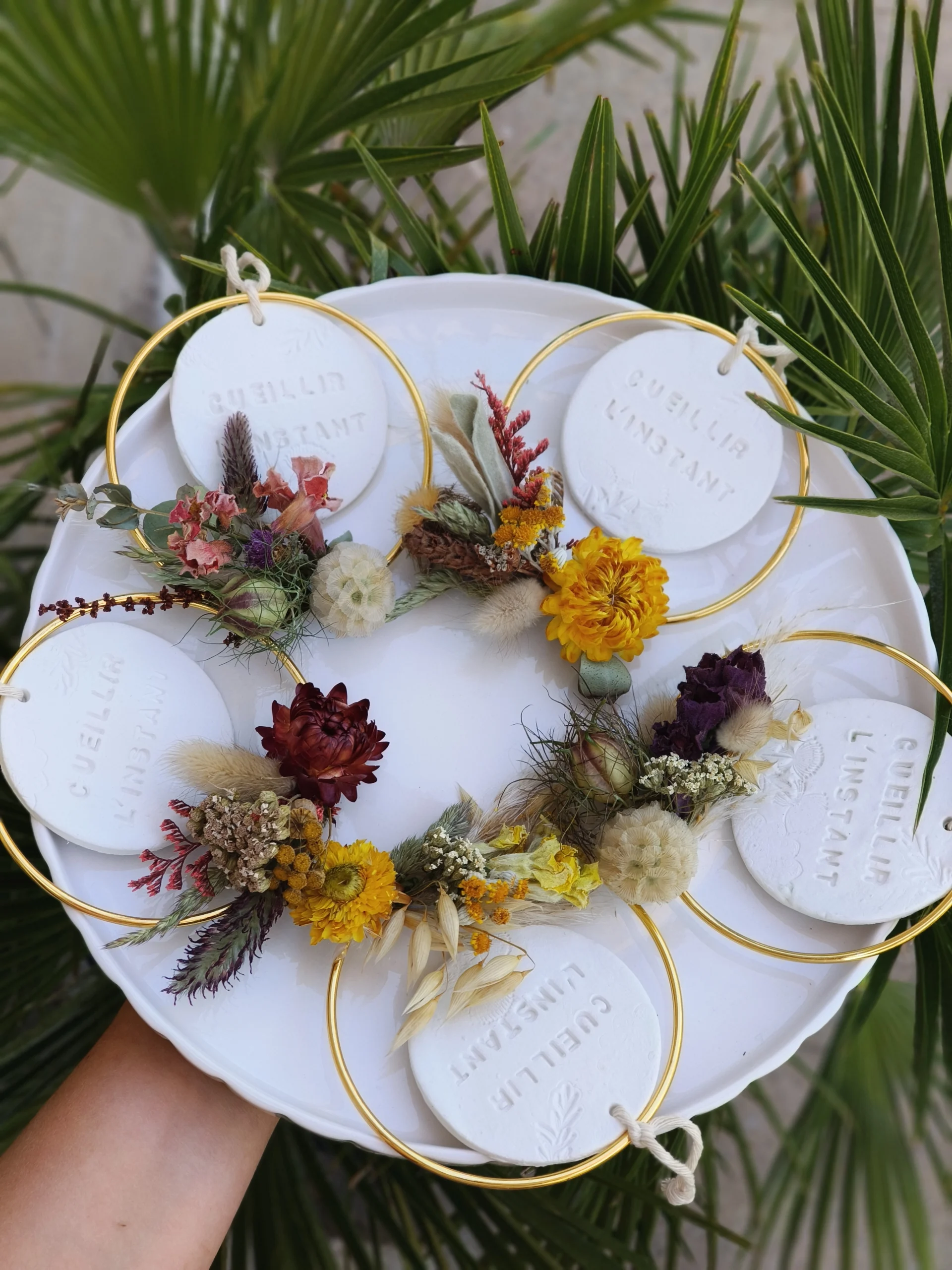 couronne de fleurs séchées, cueillir l'instant, mots doux